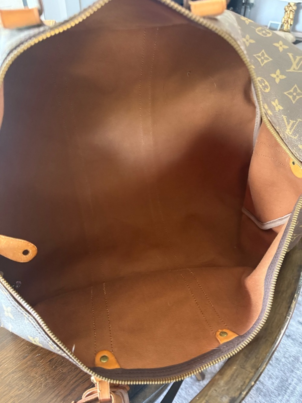 Louis Vuitton Monogram Canvas Travel Duffel with Tan Leather Trim - Picture 9 of 9